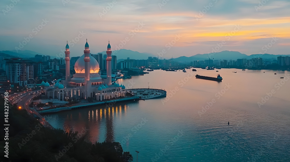 Obraz premium City Mosque Sunset: Stunning View