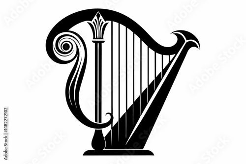 harp silhouette line art vector illustration with a white background