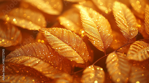Golden, shimmering leaves close-up,  autumnal,  nature,  textures,  background,  elegant,  luxury,  fall,  foliage,  sparkle,  glitter,  light,  details,  warm, 