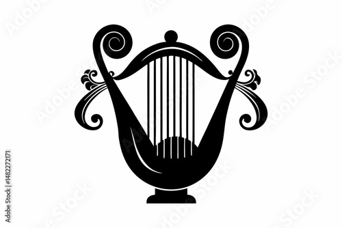 harp silhouette line art vector illustration with a white background