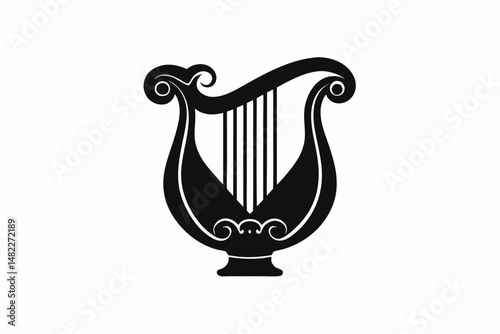 harp silhouette line art vector illustration with a white background