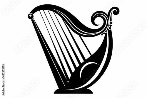 harp silhouette line art vector illustration with a white background
