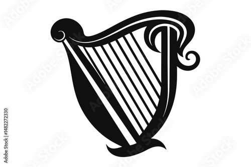 harp silhouette line art vector illustration with a white background