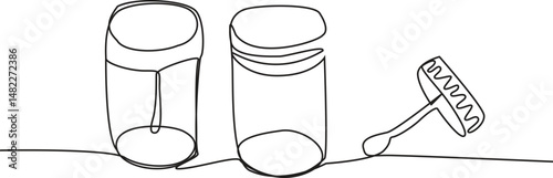 Set test tubes. Plastic Jar for analysis of urine, feces, sperm medical supplies, equipment one line art. Continuous line drawing of medication, healthcare, clinical, vector Illustration.