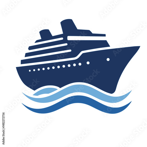 Navigating Identity: minimalist cruise ship for travel branding, maritime vector symbol, nautical journey icon for tourism, transportation, or ocean adventure themes