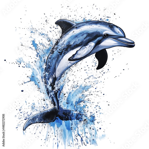 Wallpaper Mural Dolphin jumping in ocean waves marine life art vibrant blue environment sea view wildlife concept Torontodigital.ca