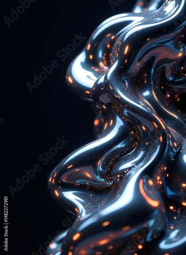 Dynamic iridescent liquid metal texture: Geometric light refraction meets biomechanical forms for tech visuals and 8K commercial projects