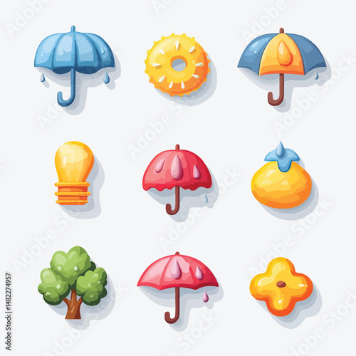 2D rainy Icons  Icons, Flat lay Icon
