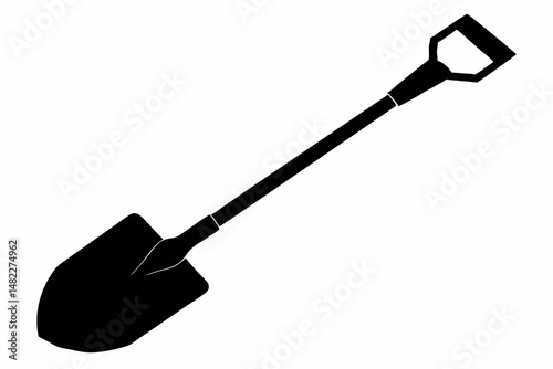 shovel silhouette line art vector illustration with a white background