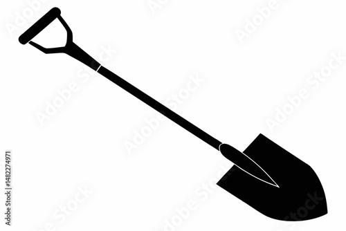 shovel silhouette line art vector illustration with a white background