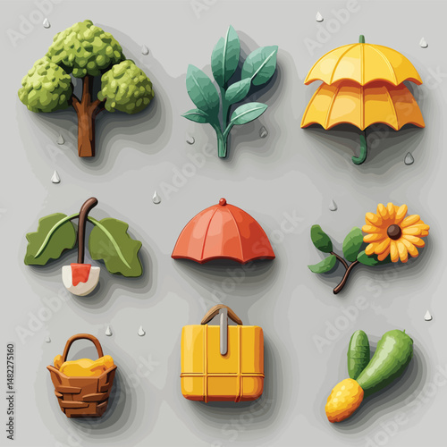 2D rainy Icons  Icons, Flat lay Icon