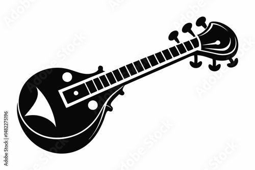 sitar silhouette line art vector illustration with a white background