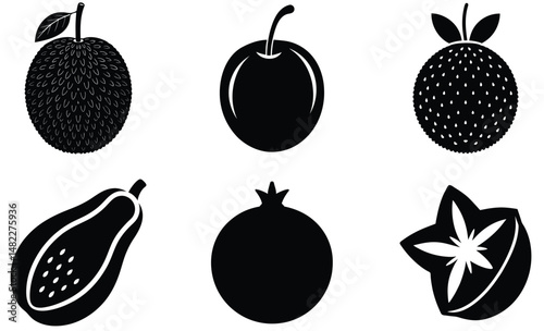 Fruit Silhouette Vector Set– Minimal Black Fruit Collection Illustration for Healthy Food, Kitchen Decor, Organic Product, and Nutrition Design Projects