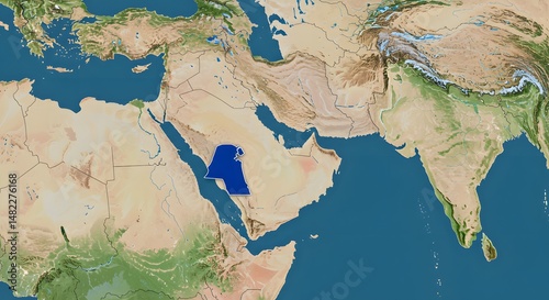 Area Map Showing Kuwait Location on Earth's Surface