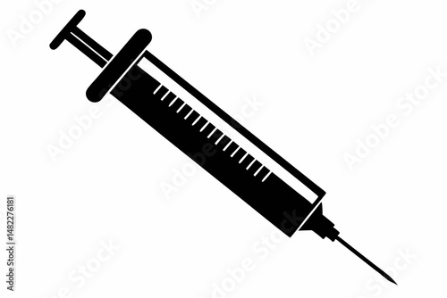 syringe silhouette line art vector illustration with a white background