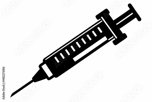 syringe silhouette line art vector illustration with a white background
