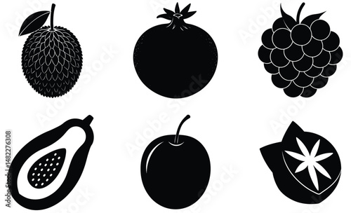 Fruit Silhouette Vector Set– Minimal Black Fruit Collection Illustration for Healthy Food, Kitchen Decor, Organic Product, and Nutrition Design Projects