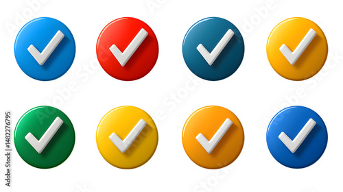 Colorful Icon Set with Checkmarks Representing Approval in Multiple Vibrant Colors