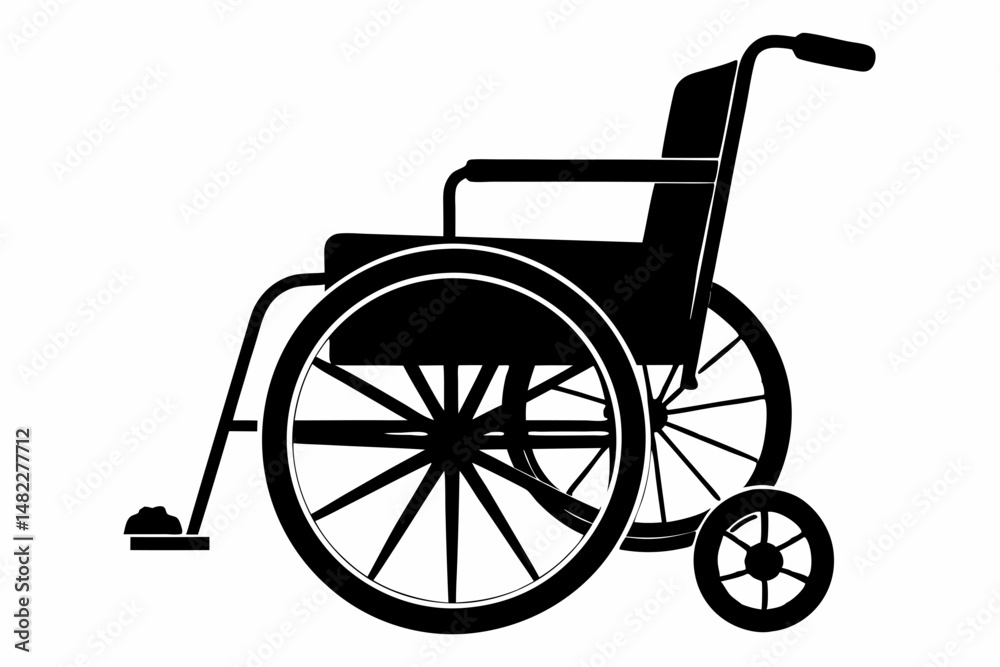 Fototapeta premium wheelchair silhouette line art vector illustration with a white background