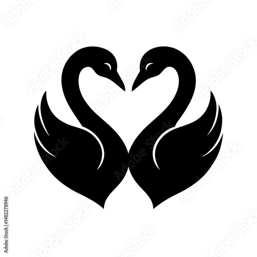 a pair of swans forming a heart shape silhouette