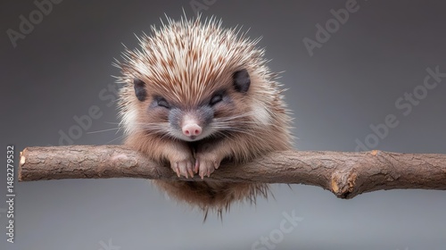 A timid porcupine hugging itself tightly while snoozing soundly, endearing qualities amplified significantly