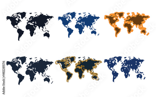 set of world map on white background