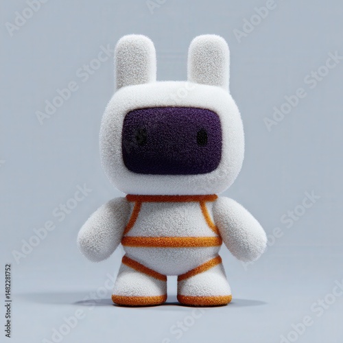 3D bunny ninja in soft-touch armor, reflective edges, stylized cuteness