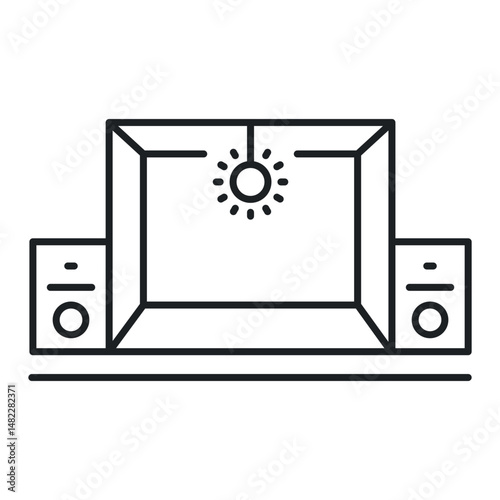 Concert stage icon with speakers representing live music events. Ideal for representing music gatherings and festivals.
