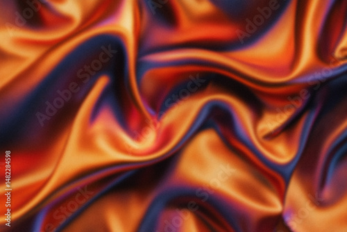 Draped Satin: Captivating image of rippling silk in luxurious orange and indigo hues, reflecting light in folds and curves. The rich texture and colors create a sense of opulence.