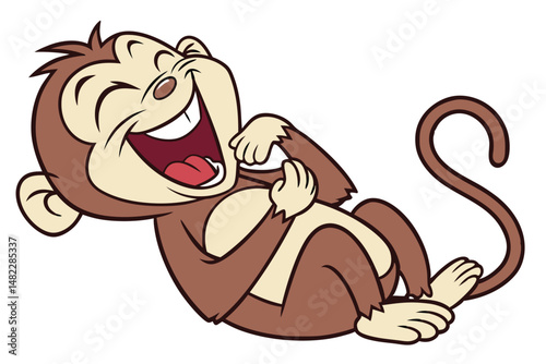 Cartoon Monkey Lying Down Laughing Out Loud, Funny Animal Character Having Fun, Vector Illustration on a White Background.
