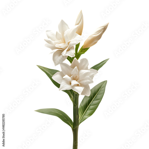 White Gardenia flower stem with buds and leaves