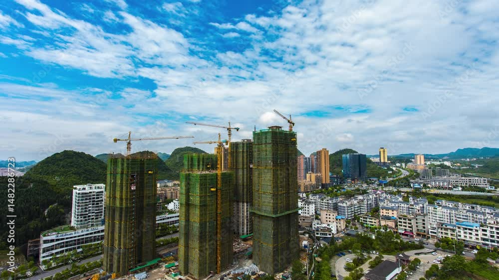 Timelapse of modern building construction in urban development area