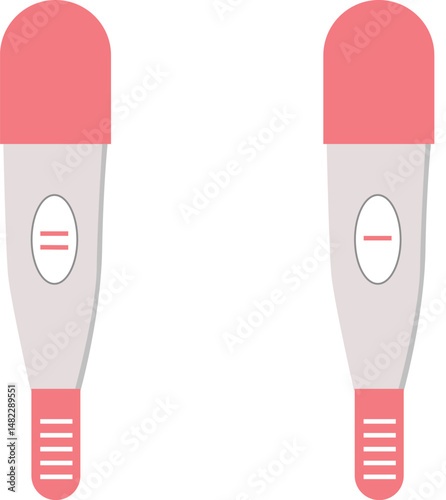 Set of pregnancy test, positive and negative. Two stripes, one stripe. Vector illustration.