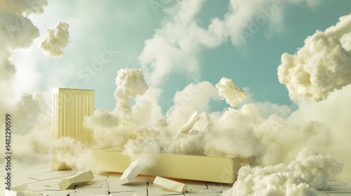 Wallpaper Mural Cozy room with clouds and pillows for dream surreal bedroom aesthetic sleep comfort imaginative calm scene Torontodigital.ca