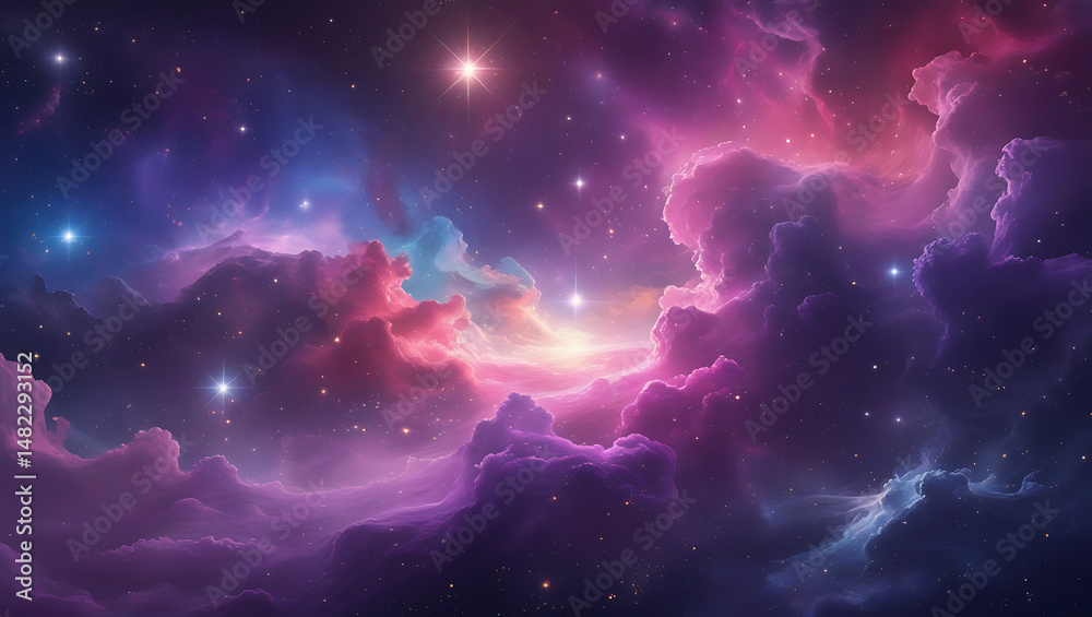 Obraz premium HDRI 360 Equirectangular Panorama, Cosmic Nebula, Starry Space Background, Environment Map