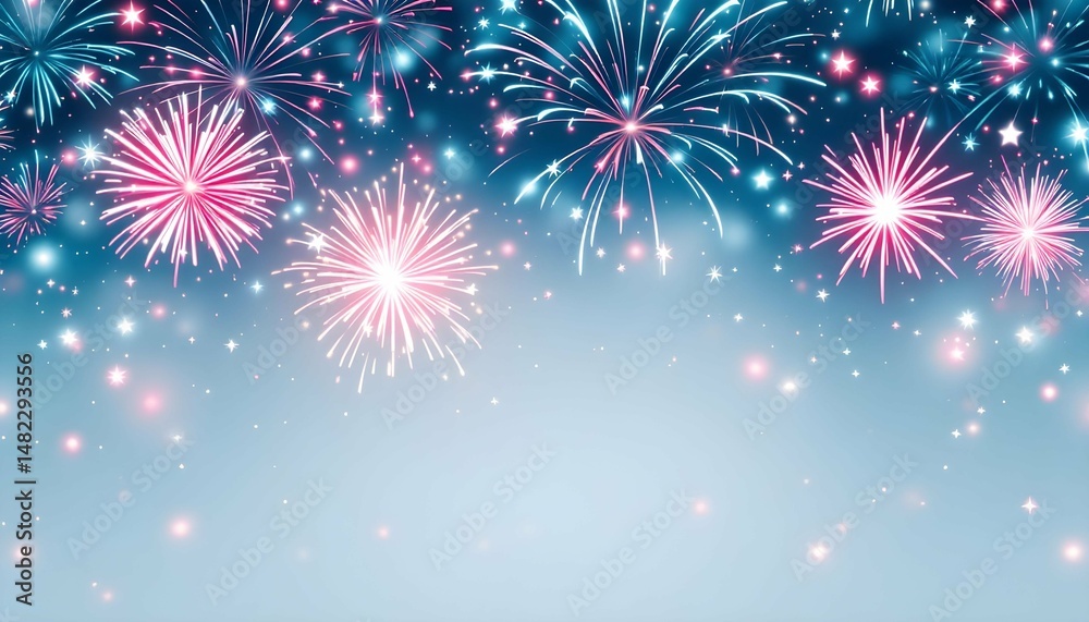 Fototapeta premium Festive Fireworks Display on a Blue Night Sky Background