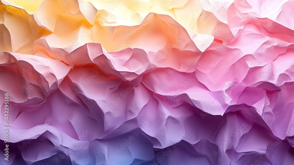 Fototapeta premium Abstract crumpled paper texture in vibrant pastel colors.