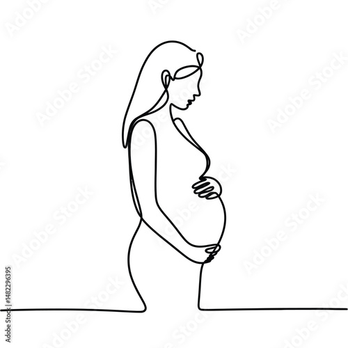 Elegant One Line Drawing of Pregnant Woman