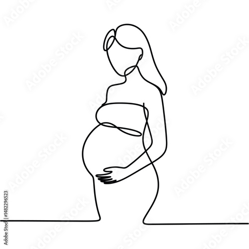 Elegant One Line Drawing of Pregnant Woman