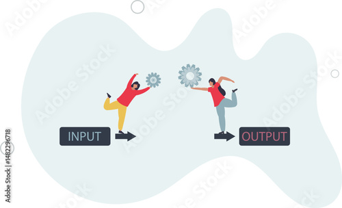 Algorithm data input and output process visualization.Programming and coding set of rules for website automation and information management. character life .