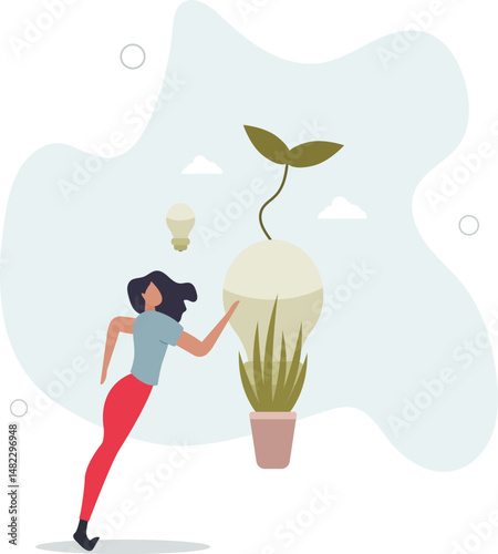 Environmental, Social, and Corporate Governance concept.young sprout and light bulb as a symbol of an idea. character life .