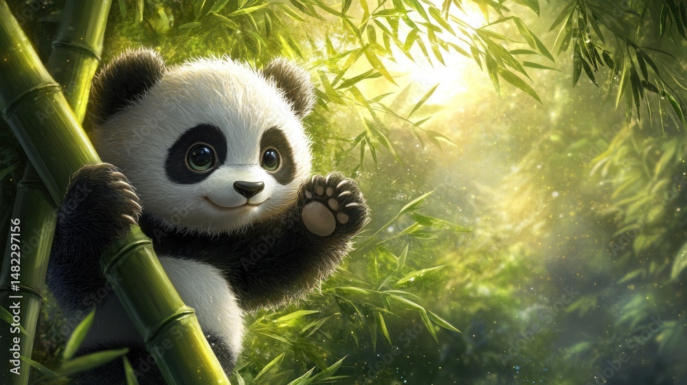 Obraz premium Cute panda cub in bamboo forest (3)