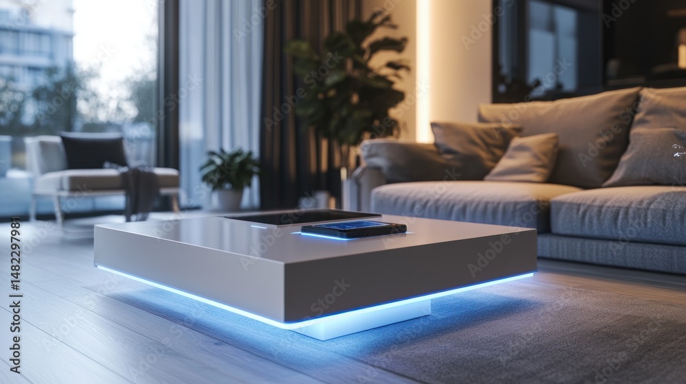 Fototapeta premium Modern illuminated coffee table in a stylish living room