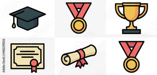 Graduation Icons Set Achievement, Success, and Awards