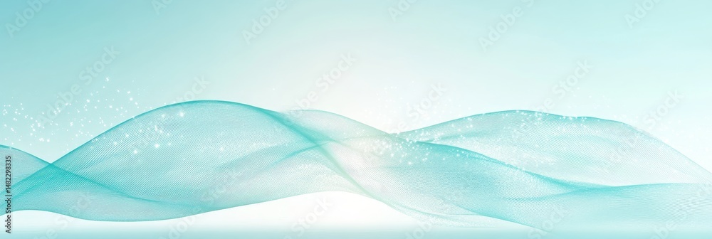 Obraz premium Gentle Flow Of Delicate Vivid Liquid Forming Abstract Waved Background With Soft Teal Gradient