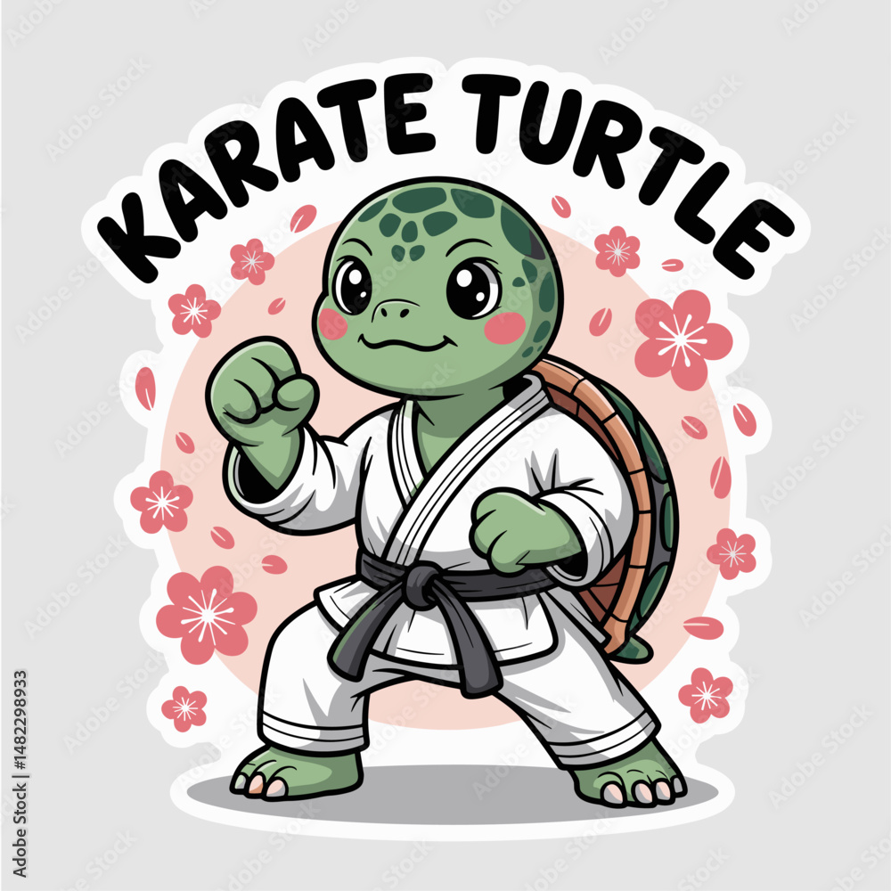 Obraz premium Cartoon Sticker Illustration of a cute Karate Turtle