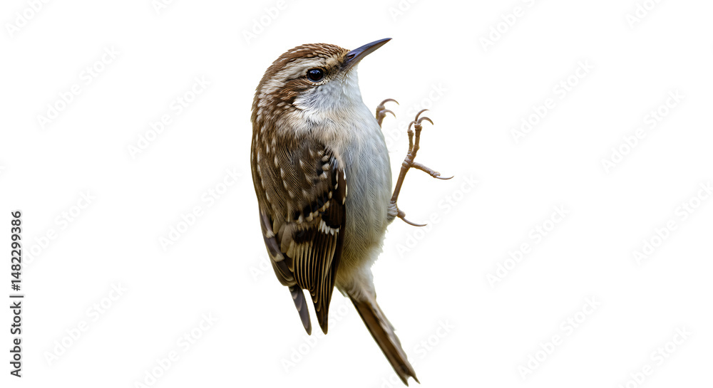 Fototapeta premium Eurasian treecreeper clings gracefully to an invisible surface against white background