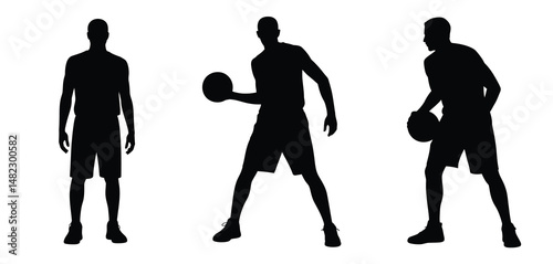 Three Basketball Player Silhouettes in Action Poses