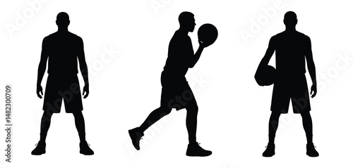 Three Basketball Player Silhouettes Action Poses