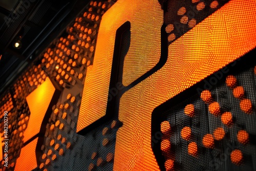 LED wall panel in 3D with a neon orange and black theme, creating a vibrant and striking display.